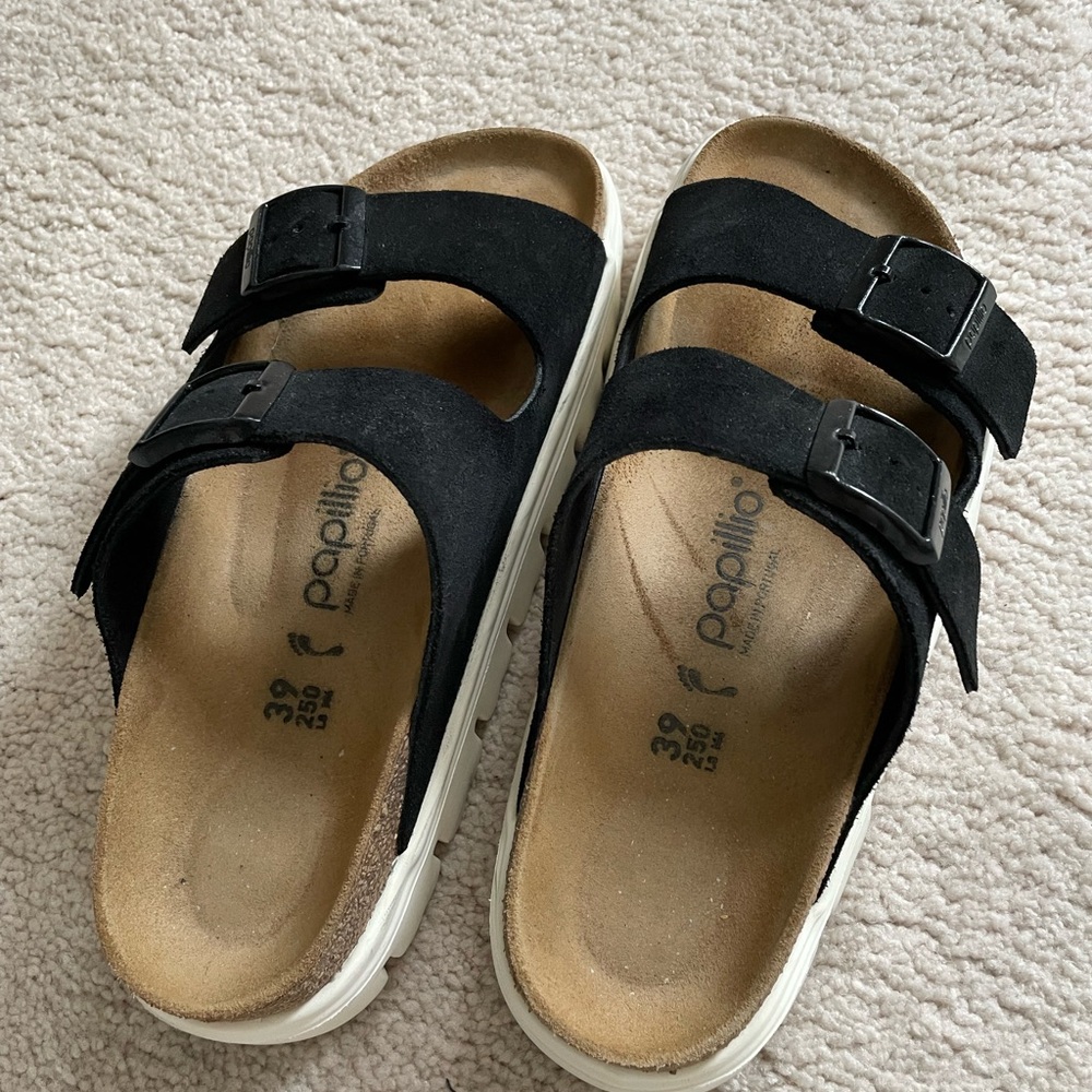 Papillio Black Double Strap Sandals